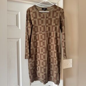 Oh Brown Geometric Long Sleeve Dress